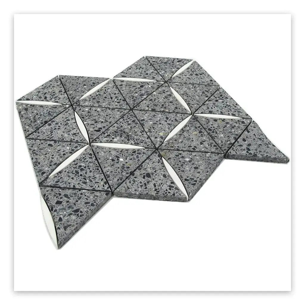 Charcoal Gray White 11x13 Honed Triangle Terrazzo Dolomite Marble Mosaic Tile (5 pack, 4.77 sq ft/case) by Apollo Tile