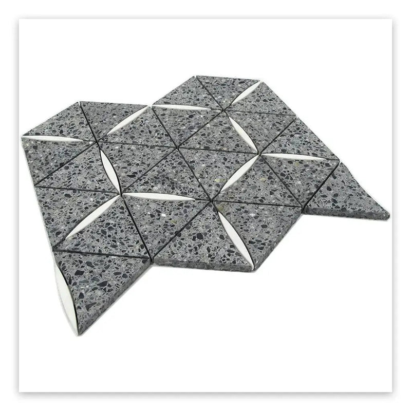 Charcoal Gray White 11x13 Honed Triangle Terrazzo Dolomite Marble Mosaic Tile (5 pack, 4.77 sq ft/case) by Apollo Tile