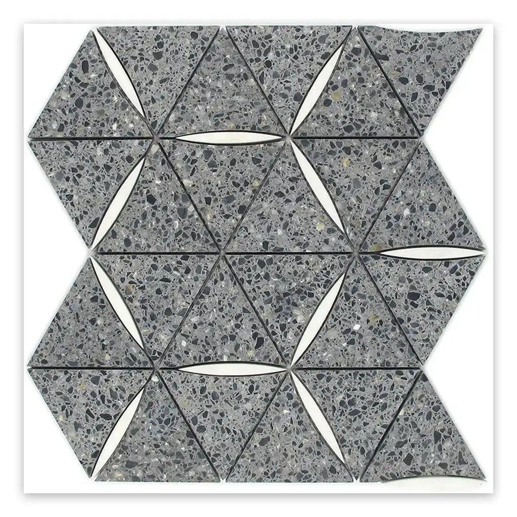 Charcoal Gray White 11x13 Honed Triangle Terrazzo Dolomite Marble Mosaic Tile (5 pack, 4.77 sq ft/case) by Apollo Tile
