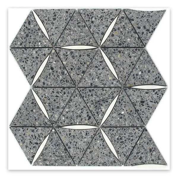 Charcoal Gray White 11x13 Honed Triangle Terrazzo Dolomite Marble Mosaic Tile (5 pack, 4.77 sq ft/case), photo 2 of 3