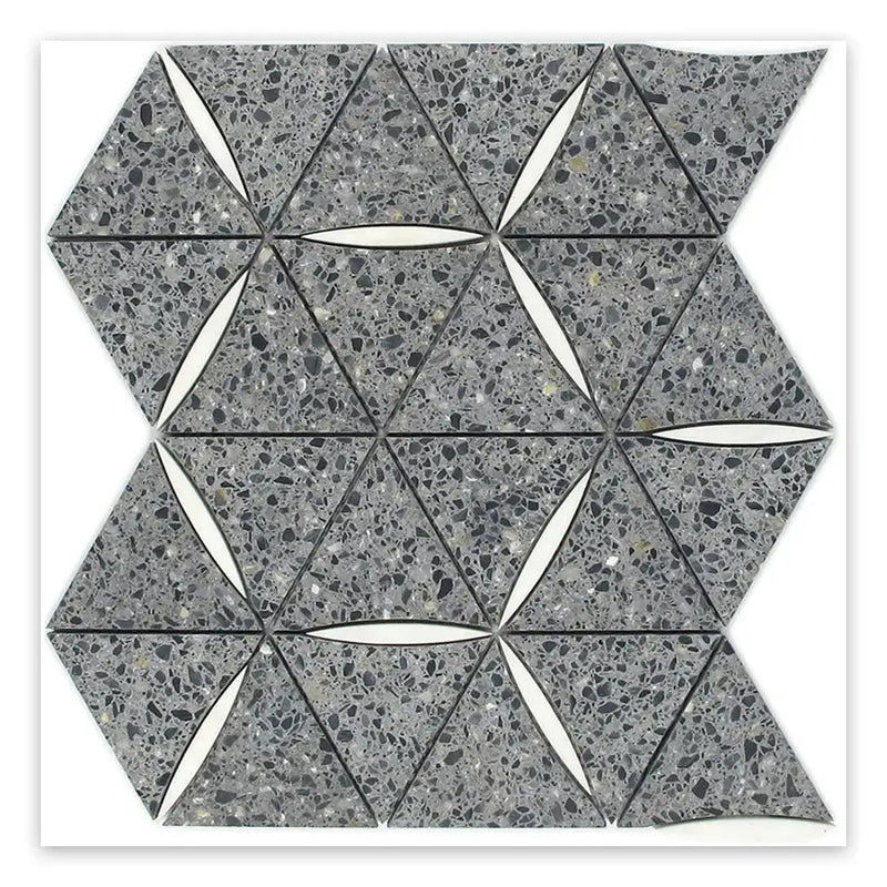Charcoal Gray White 11x13 Honed Triangle Terrazzo Dolomite Marble Mosaic Tile (5 pack, 4.77 sq ft/case) by Apollo Tile
