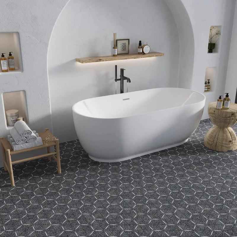 Charcoal Gray White 11x13 Honed Triangle Terrazzo Dolomite Marble Mosaic Tile (5 pack, 4.77 sq ft/case) by Apollo Tile