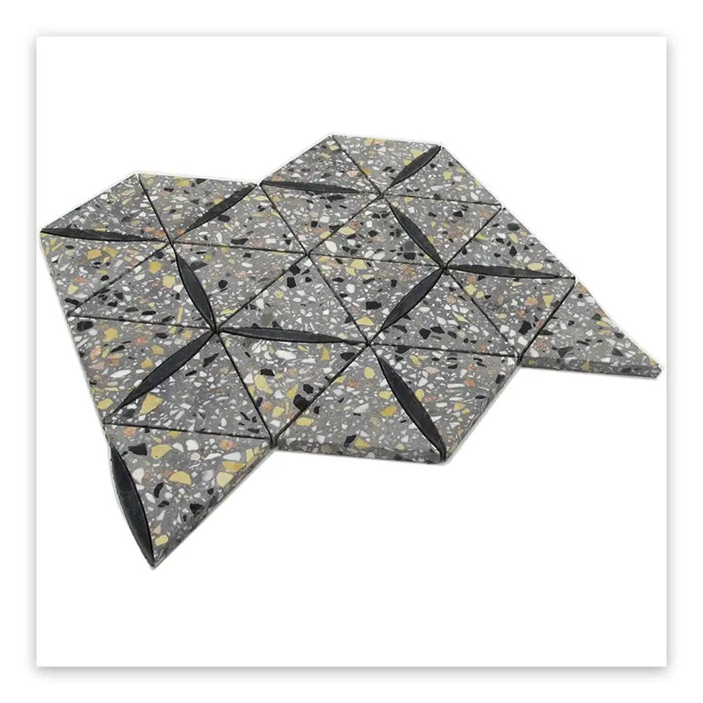Charcoal Gray Black 11x13 Honed Triangle Terrazzo Limestone Marble Mosaic Tile (5 pack, 4.77 sq ft/case) by Apollo Tile