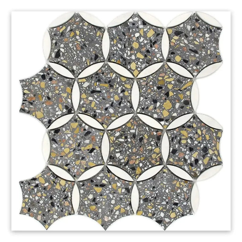 Gray White 12x13 Honed Star Round Terrazzo Dolomite Marble Mosaic Tile (5 pack, 5.46 sq ft/case) by Apollo Tile