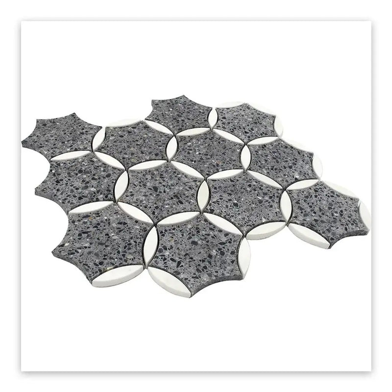 Charcoal Gray Black 12x13 Honed Star Round Terrazzo Dolomite Marble Mosaic Tile (5 pack, 5.46 sq ft/case) by Apollo Tile