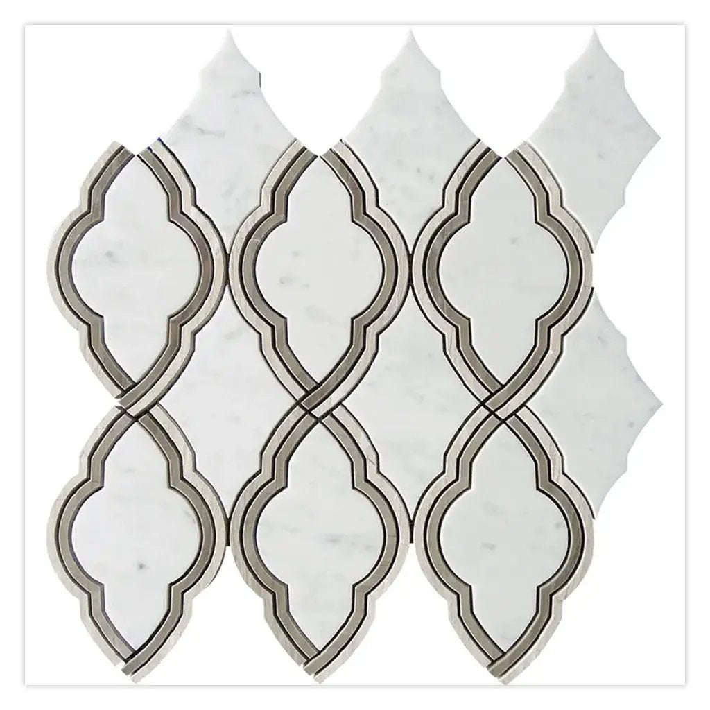 Bianco Carrara, Wooden Grey, Athens Grey 14x14 Polished Arabesque Marble Mosaic Tile (5 pack, 7 sq ft/case) by Apollo Tile