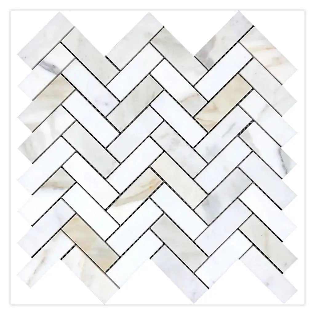 White Gray 12x13 Honed Herringbone Calacatta Gold Marble Mosaic Tile (5 pack, 5.29 sq ft/case) by Apollo Tile