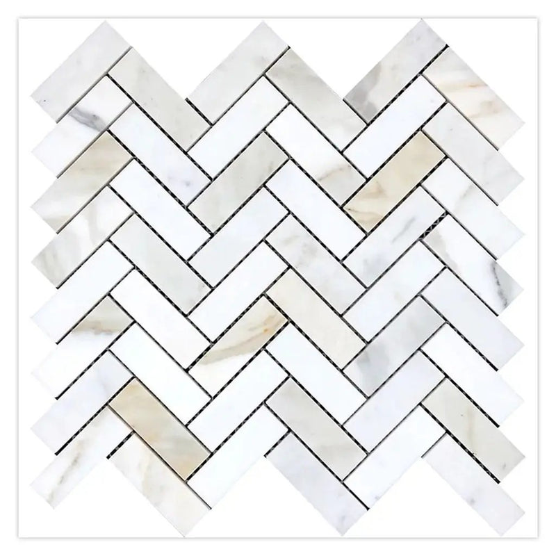White Gray 12x13 Honed Herringbone Calacatta Gold Marble Mosaic Tile (5 pack, 5.29 sq ft/case) by Apollo Tile