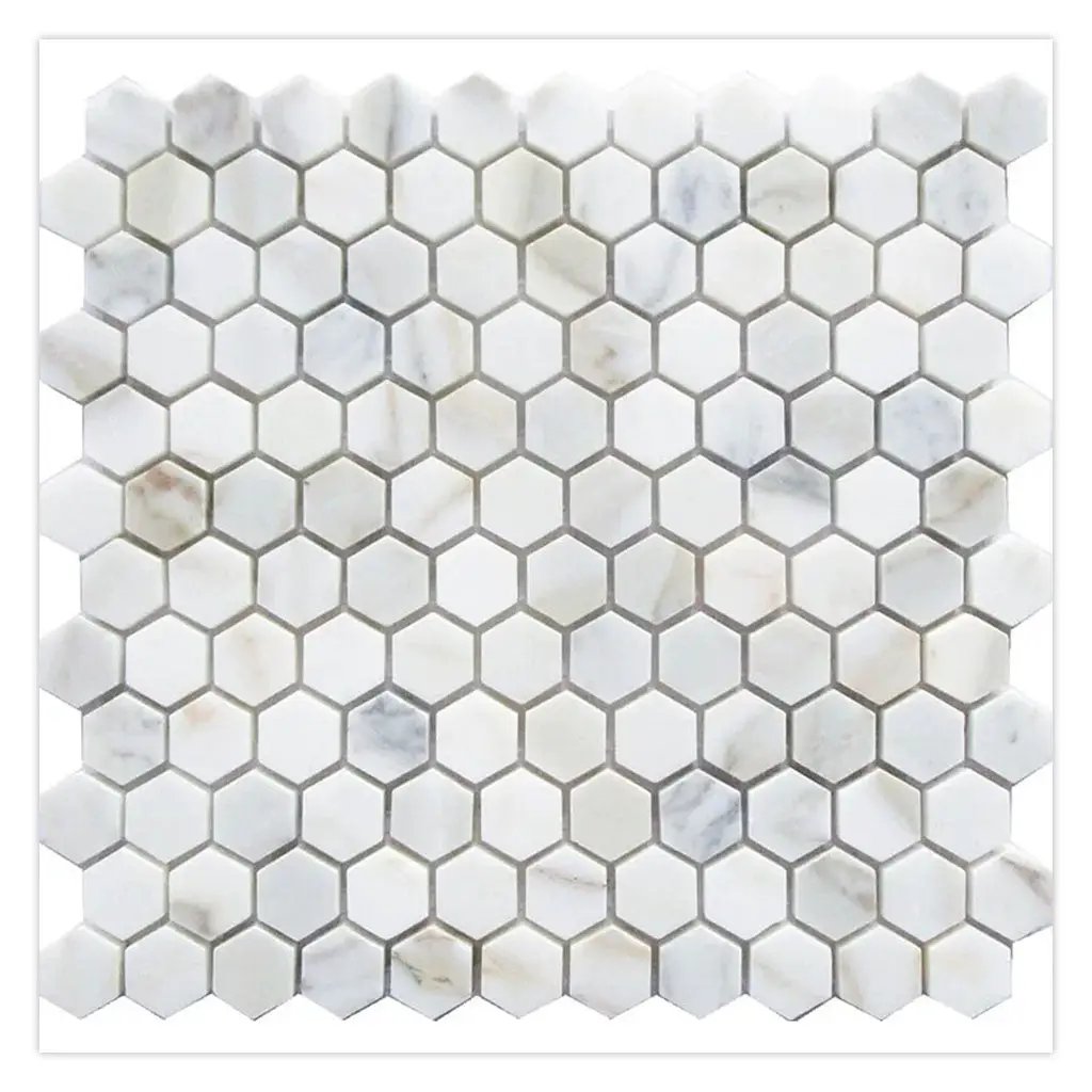 White Gray 11x12 Honed Hexagon Calacatta Gold Marble Mosaic Tile (5 pack, 4.55 sq ft/case) by Apollo Tile