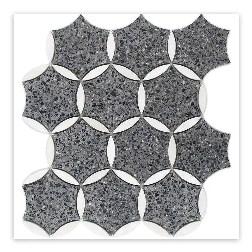 Charcoal Gray Black 12x13 Honed Star Round Terrazzo Dolomite Marble Mosaic Tile (5 pack, 5.46 sq ft/case) by Apollo Tile
