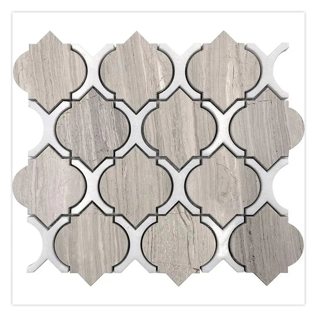 Thassos White, Wooden Grey 10x11 Polished Arabesque Marble Mosaic Tile (5 pack, 4 sq ft/case) by Apollo Tile