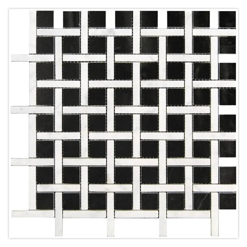 Eastern Black White 12x12 Polished Basketweave Marble Mosaic Tile (5 pack, 5 sq ft/case) by Apollo Tile