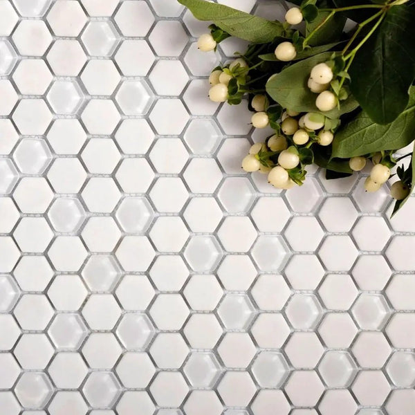 Cotton White 12x12 Matte Glossy Hexagon Recycled Glass Mosaic Tile (5 pack, 4.92 sq ft/case)