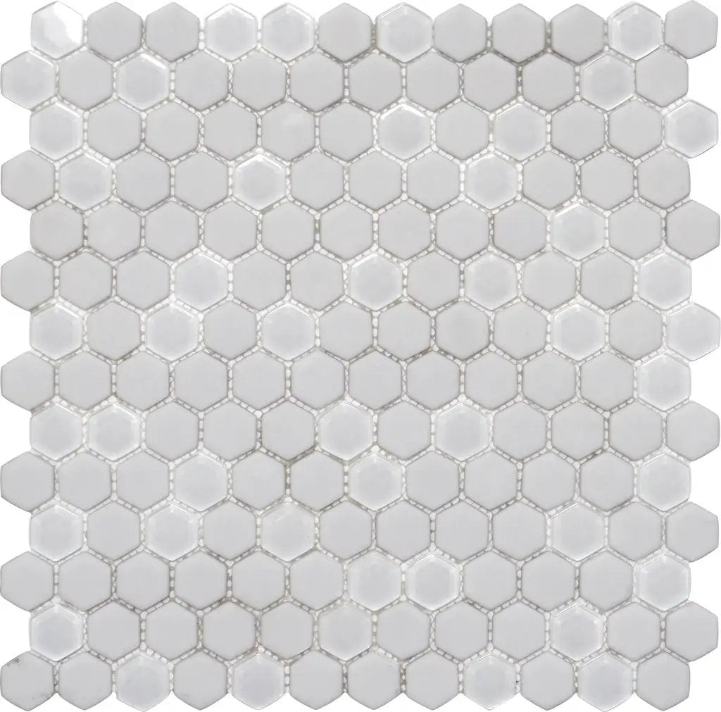 Cotton White 12x12 Matte Glossy Hexagon Recycled Glass Mosaic Tile (5 pack, 4.92 sq ft/case) by Apollo Tile