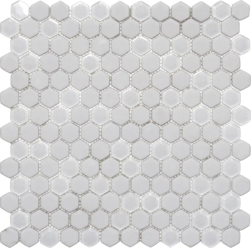 Cotton White 12x12 Matte Glossy Hexagon Recycled Glass Mosaic Tile (5 pack, 4.92 sq ft/case) by Apollo Tile