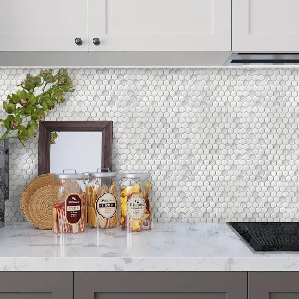 Cotton White 12x12 Matte Glossy Hexagon Recycled Glass Mosaic Tile (5 pack, 4.92 sq ft/case) by Apollo Tile