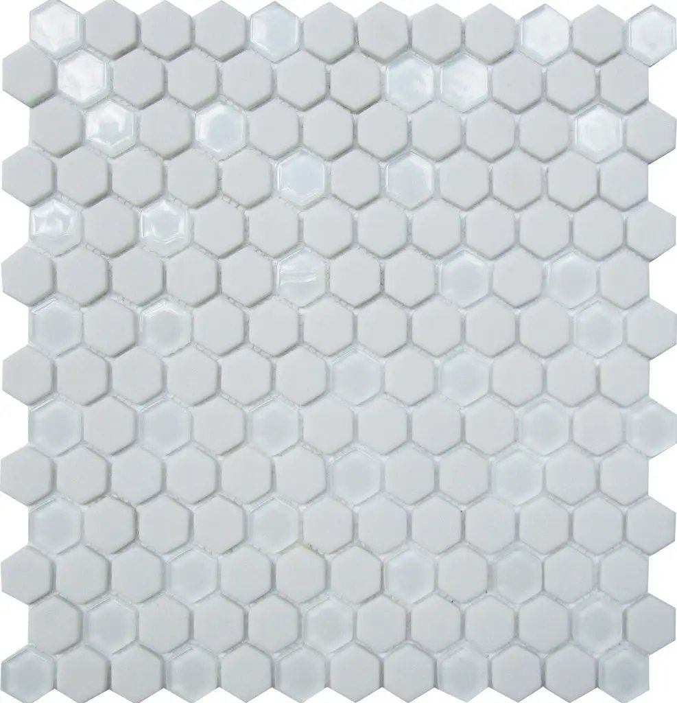 Cotton White 12x12 Matte Glossy Hexagon Recycled Glass Mosaic Tile (5 pack, 4.92 sq ft/case) by Apollo Tile