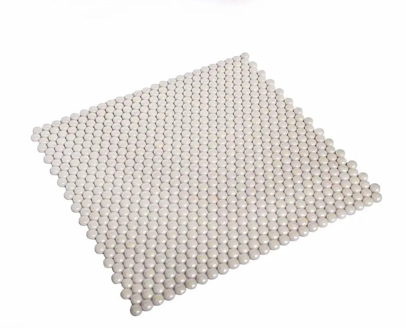 Parchment White 12x12 Glossy Iridescent Penny Round Recycled Glass Mosaic Tile (10 pack, 11.11 sq ft/case) by Apollo Tile
