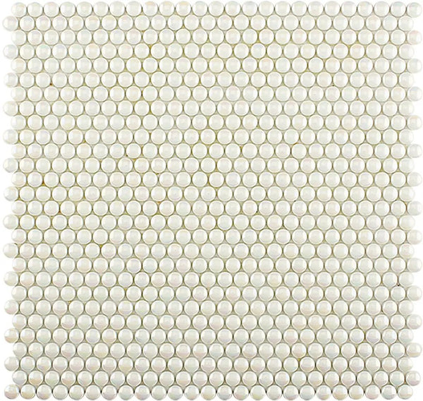 Parchment White 12x12 Glossy Iridescent Penny Round Recycled Glass Mosaic Tile (10 pack, 11.11 sq ft/case)