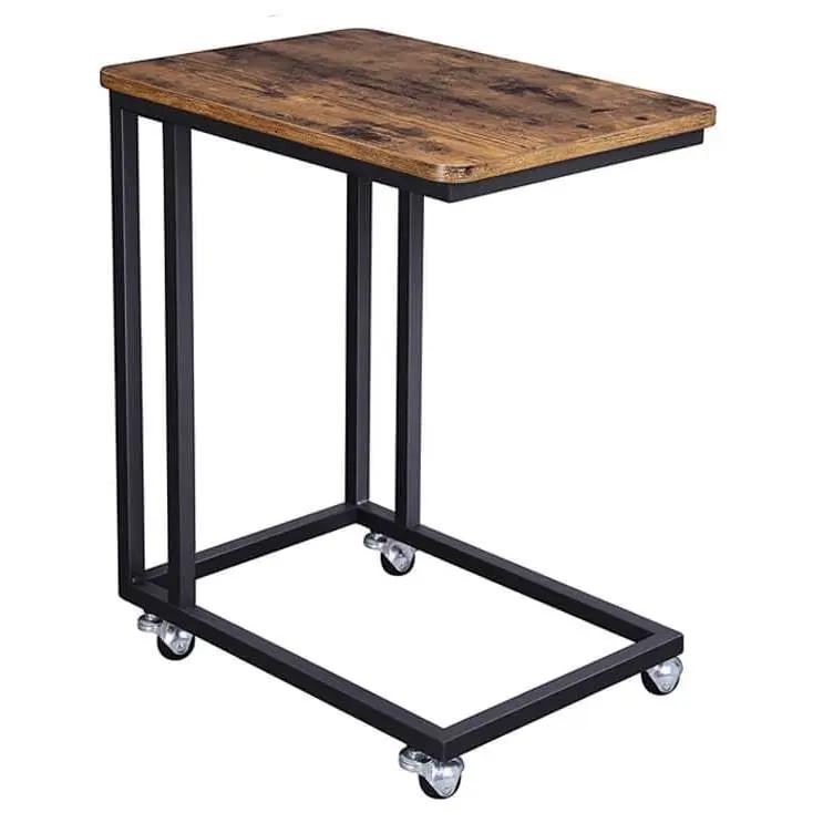 Modern Industrial Side Table Nightstand TV Tray on Wheels by HomePacific
