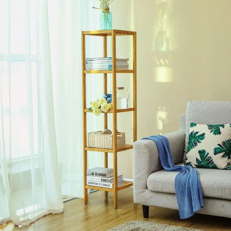 Slim 4-Shelf Natural Bamboo Wooden Shelving Unit Storage Rack Bookcase by HomePacific