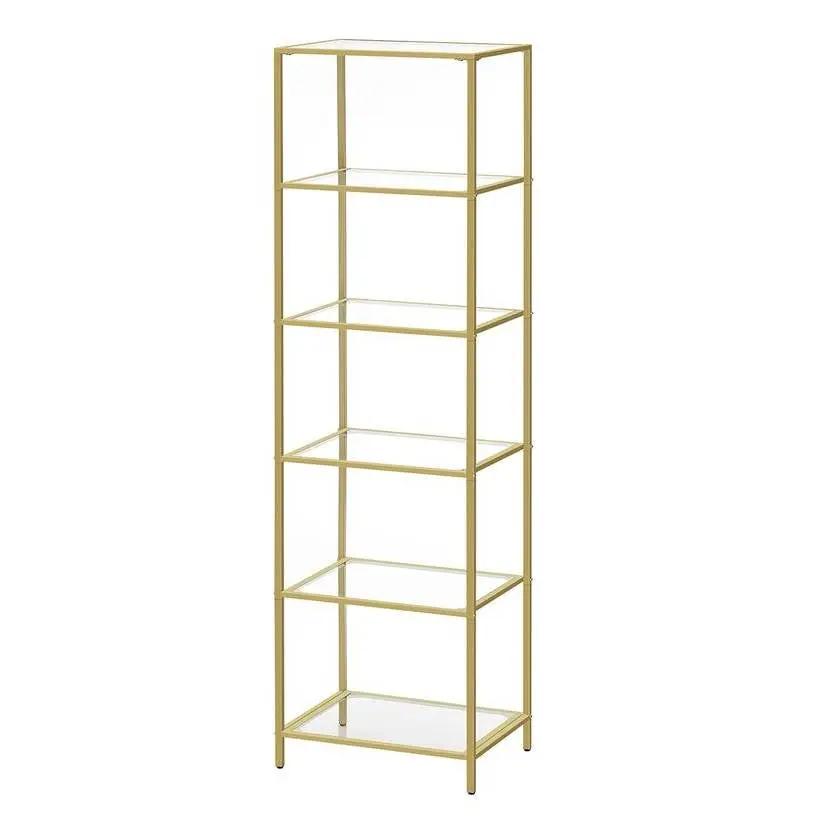 Narrow Glass Shelf Bookcase Bedroom Living Office Bath Storage Unit in Gold by HomePacific