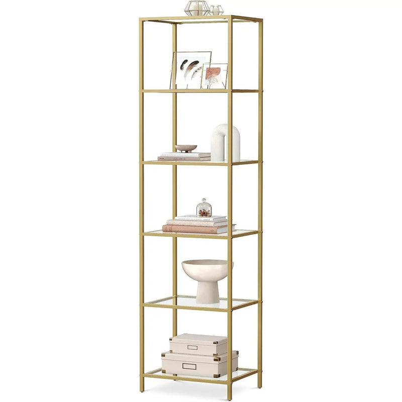Narrow Glass Shelf Bookcase Bedroom Living Office Bath Storage Unit in Gold by HomePacific