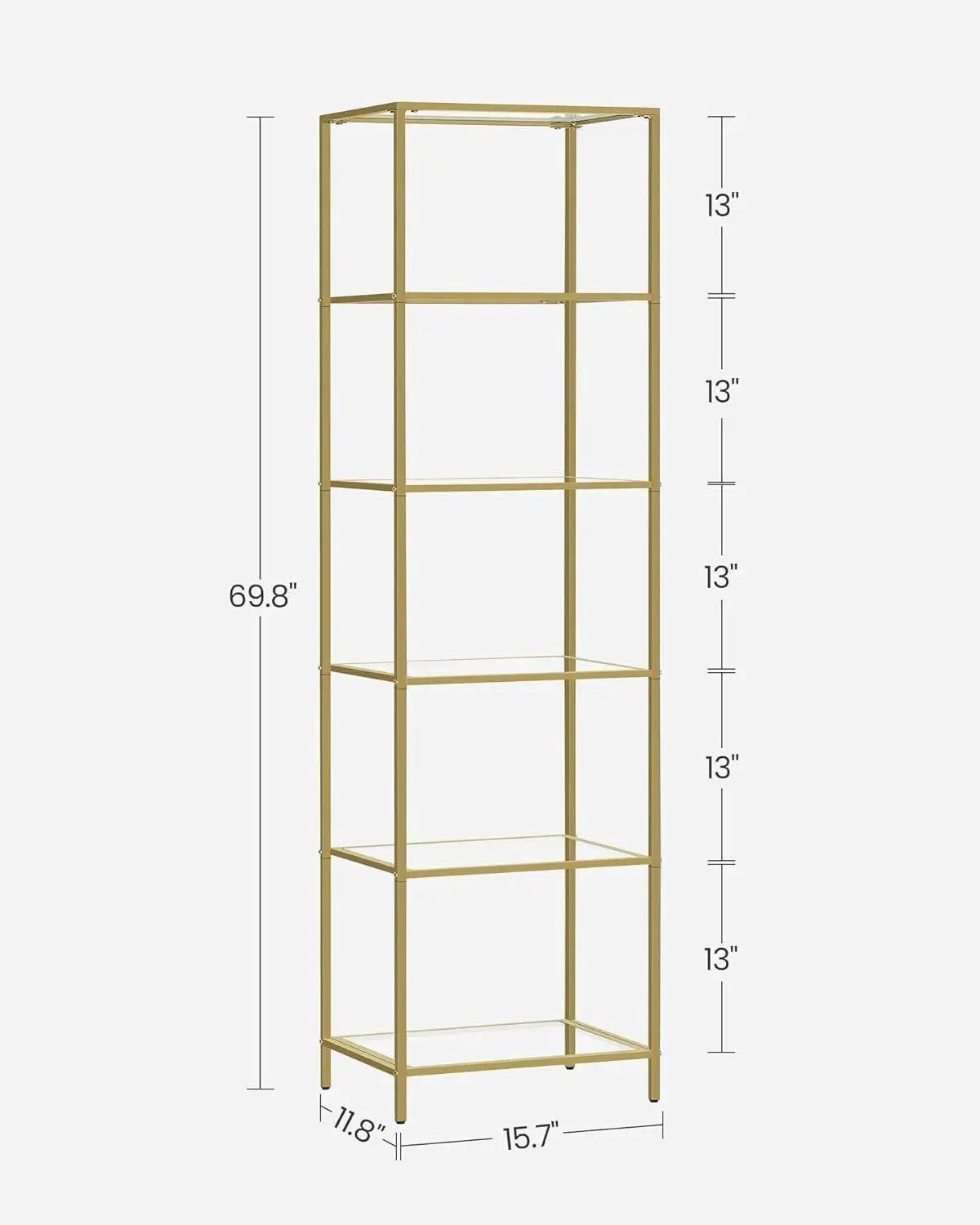 Narrow Glass Shelf Bookcase Bedroom Living Office Bath Storage Unit in Gold by HomePacific