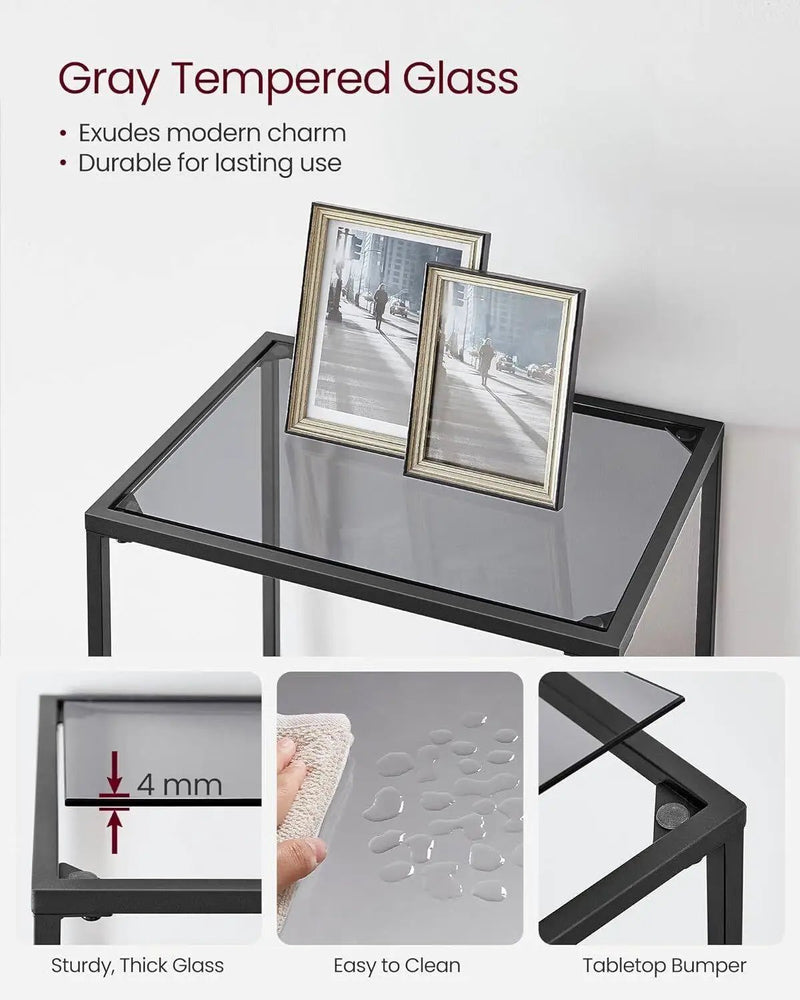 Narrow Glass Shelves Bookcase 5-Shelf Shelving Unit with Black Grey Metal Frame by HomePacific