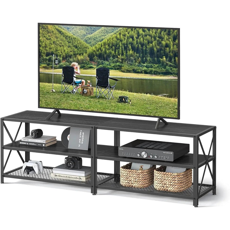 Industrial Black Metal Wood TV Stand Entertainment Center for TV up to 70-inch by HomePacific