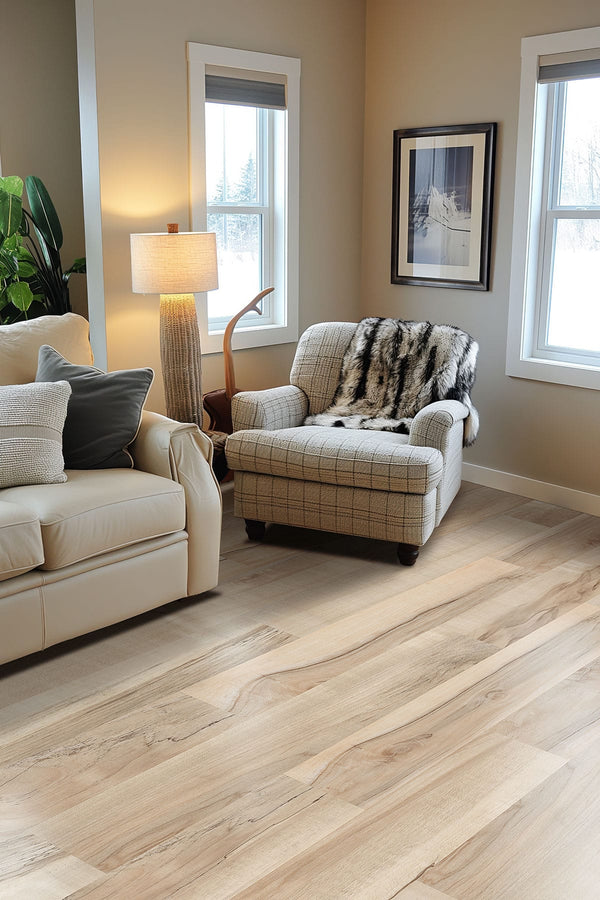 Kallum Akadia Matte Wood Look Lvt Planks 9x48 in a finished room