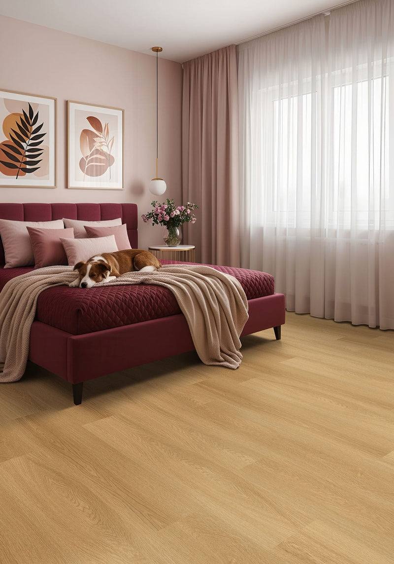 Nove Reserve Bayside Buff Matte Wood Look Lvt Planks 9x48 in a finished room