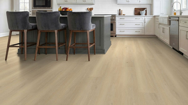 Kallum Benton Blonde Matte Wood Look Lvt Planks 9x48 in a finished room