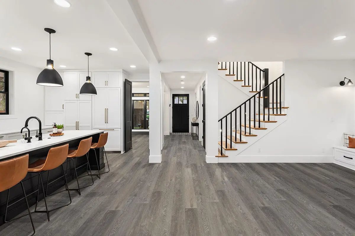 Wilmont Elmwood Ash Matte Wood Look Lvt Planks 7x48 in a finished room