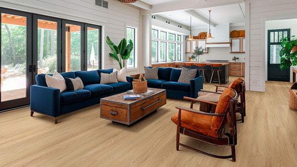 Kallum Larkin Matte Wood Look Lvt Planks 9x48 in a finished room
