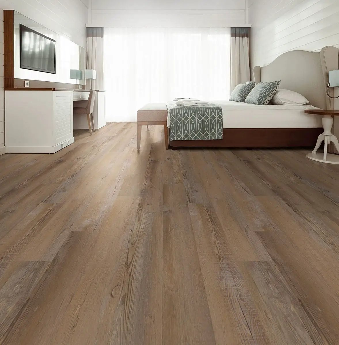 Glenridge Lime Washed Oak Semi Gloss Quarter Round Wood Look Lvt Moldings 0.64x0.75 in a finished room