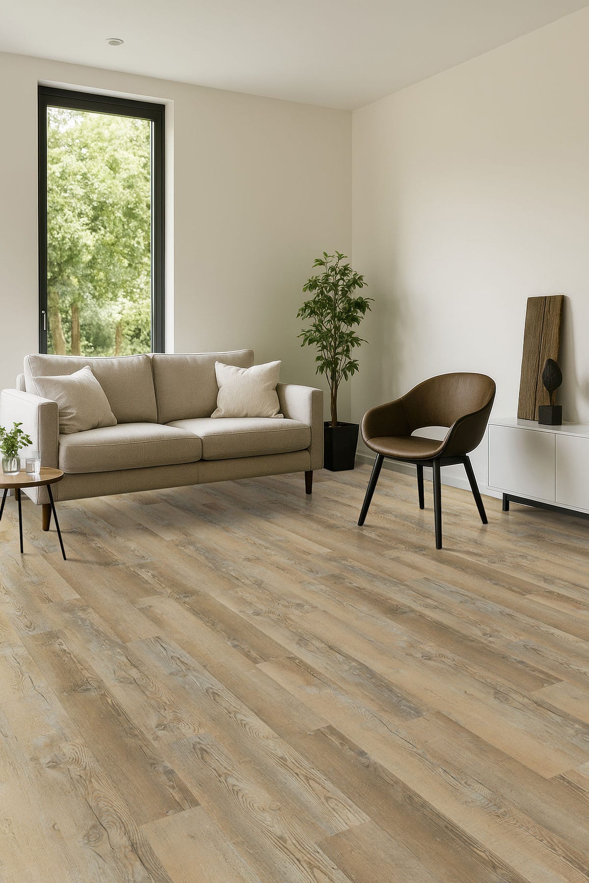 Katavia Lime Washed Oak Matte Wood Look Lvt Planks 6x48 in a finished room