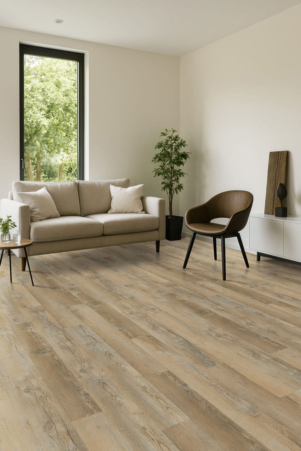 Katavia Lime Washed Oak Matte Wood Look Lvt Planks 6x48 in a finished room