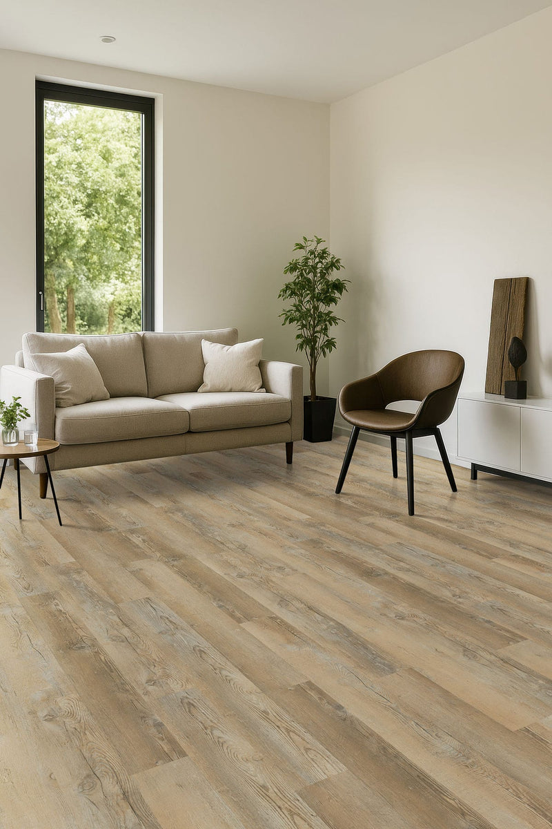Katavia Lime Washed Oak Matte Wood Look Lvt Planks 6x48 in a finished room