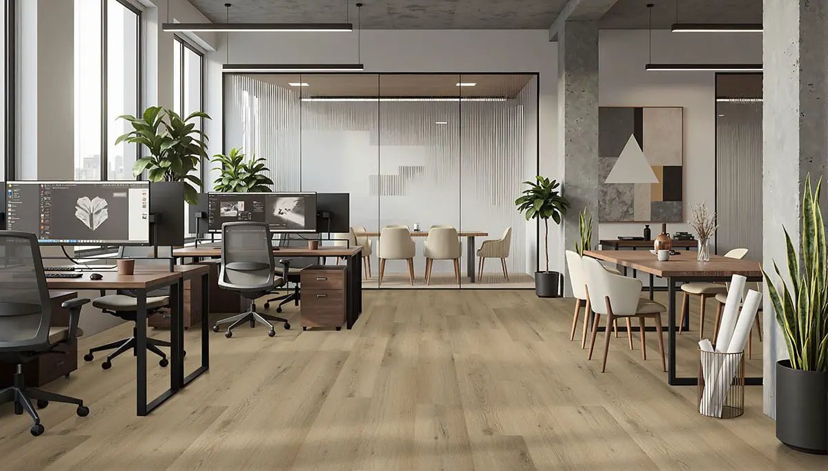 Kallum Runmill Isle Matte Wood Look Lvt Planks 9x48 in a finished room