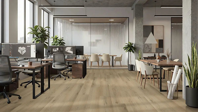 Kallum Runmill Isle Matte Wood Look Lvt Planks 9x48 in a finished room