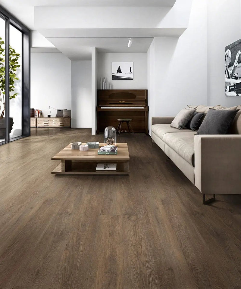 Glenridge Saddle Oak Matte Wood Look Lvt Planks 6x48 in a finished room