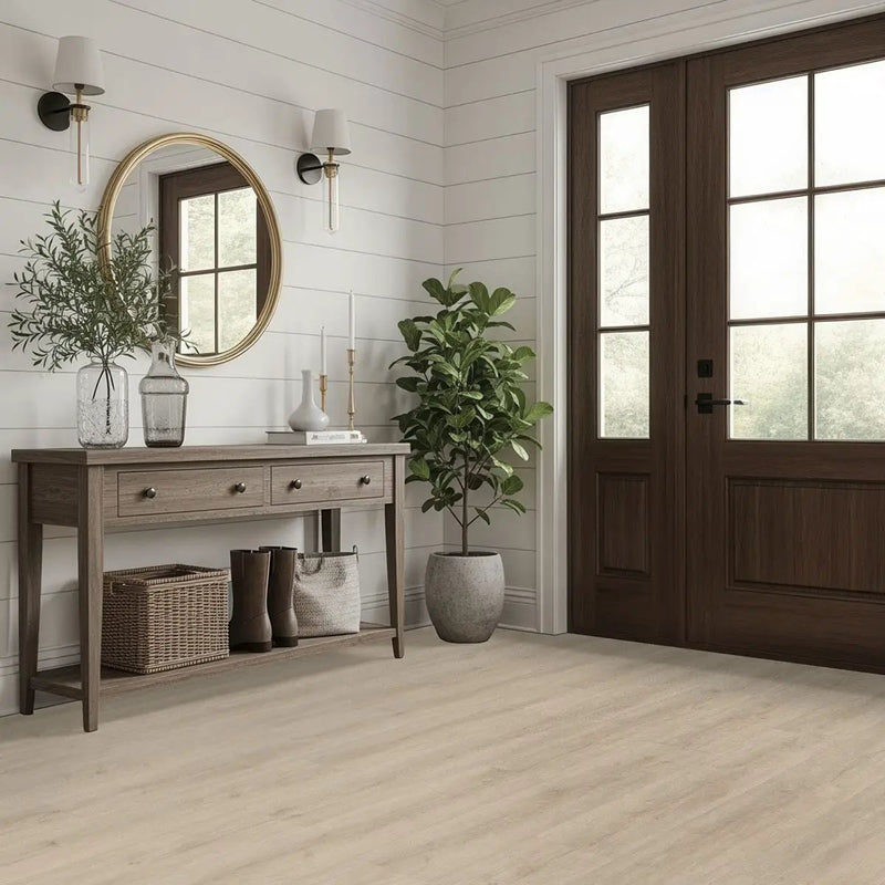 Kallum Shasta Grove Matte Wood Look Lvt Planks 9x48 in a finished room