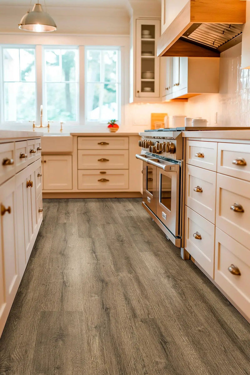 Kallum Walnut Waves Matte Wood Look Lvt Planks 9x48 in a finished room