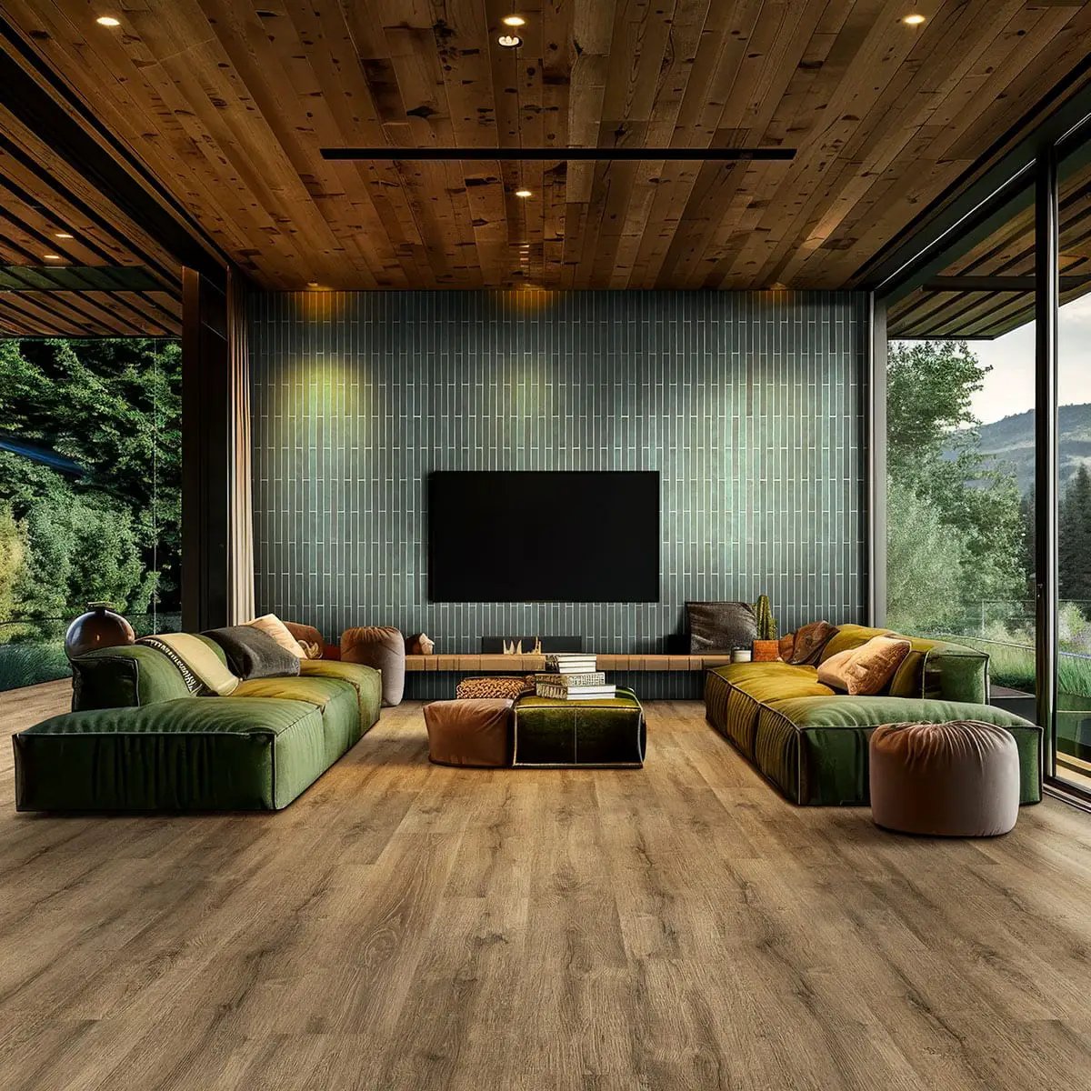Kallum Walnut Waves Matte Wood Look Lvt Planks 9x48 in a finished room