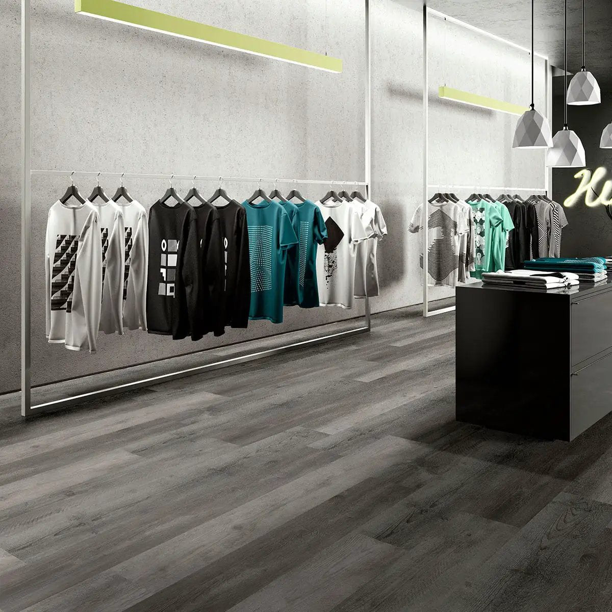 Wilmont Woodrift Gray Matte Wood Look Lvt Planks 7x48 in a finished room