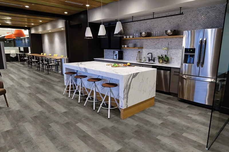 Wilmont Woodrift Gray Matte Wood Look Lvt Planks 7x48 in a finished room