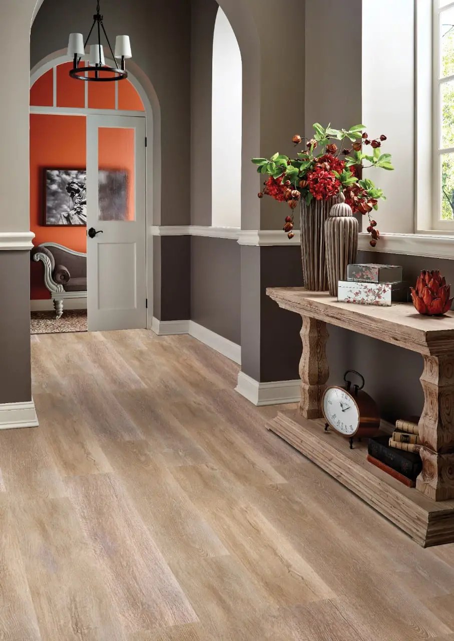 Smithcliffs Brockton Semi Gloss Wood Look Rigid Core Moldings 12x1.25 in a finished room