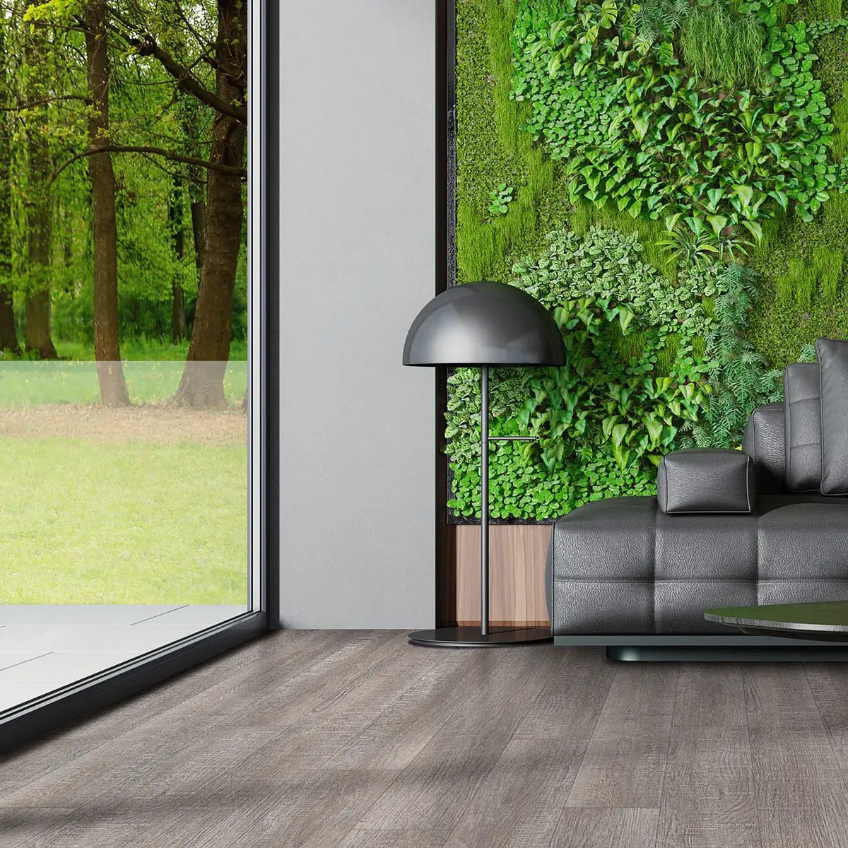 Smithcliffs Emridge Semi Gloss Quarter Round Wood Look Rigid Core Moldings 0.64x0.75 in a finished room