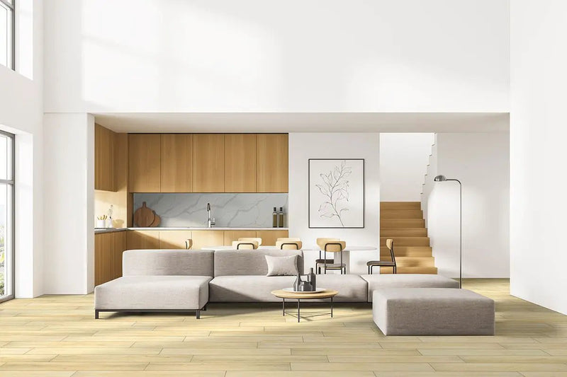 Smithcliffs Glenbury Oak Matte Wood Look Rigid Core Planks 7.7x48 in a finished room